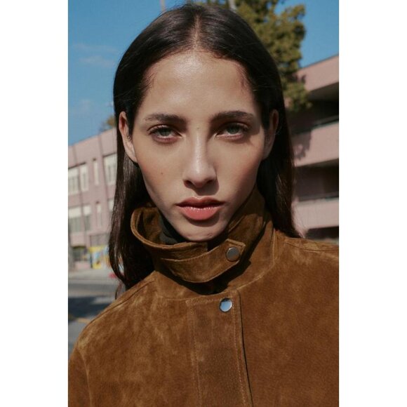 ZARA 100% LEATHER BOMBER JACKET - Picture 6 of 11